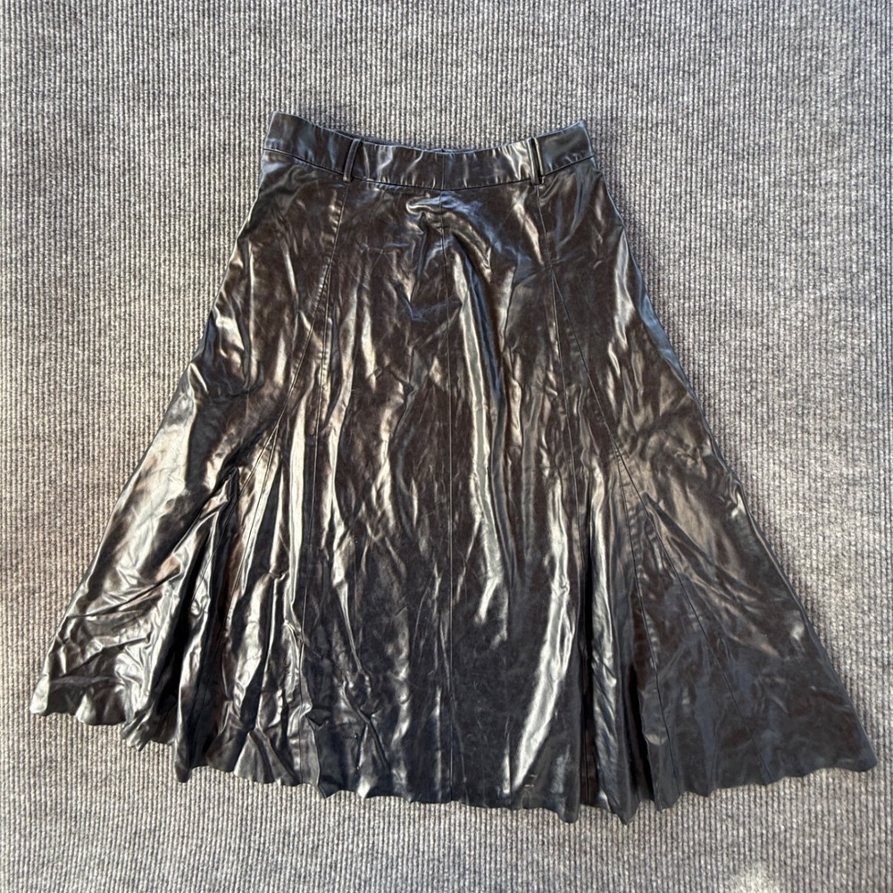 Zara Black Faux Leather Midi Skirt A-Line High Waisted XXL 3046/276/407
